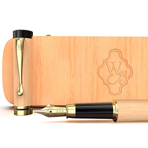 Wordsworth and Black's Calligraphy pen a Luxury Wooden Bamboo Fountain Pen Gift Case (Maple Wood) Refillable Ink Converter-Smooth Ink Flow For Precision Writing,Calligraphy, Journaling, Drawing-Grad