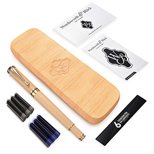Wordsworth and Black's Calligraphy pen a Luxury Wooden Bamboo Fountain Pen Gift Case (Maple Wood) Refillable Ink Converter-Smooth Ink Flow For Precision Writing,Calligraphy, Journaling, Drawing-Grad