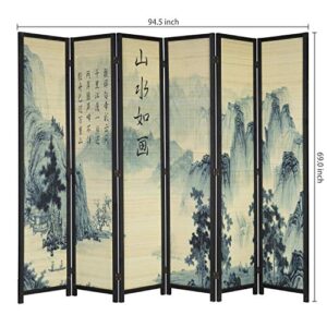 MyGift 6-Panel Bamboo Screen Freestanding Room Divider with Asian Calligraphy Artwork Design
