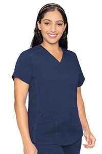 med couture women's touch collection v-neck shirttail hem kerri scrub top, navy, x-large