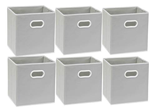 6 Pack - SimpleHouseware Foldable Cube Storage Bin with Handle, Grey