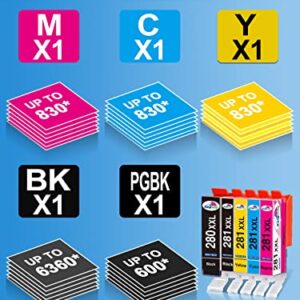 KINGWAY 280 281 XXL Ink Cartridges Replacement for Canon 280XL PGI-280 281 XL CLI-281 XL (for Canon tr8620 Ink cartridges) Work with TR8620a TR8520 TR8600 TS9120 TS9521C TS6120 TR8622 Printer, 5 Pack