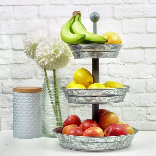 Hallops 3 Tier Serving Tray - Galvanized, Rustic Metal Stand. Dessert, Cupcake, Fruit & Party Three Tiered Platter. Country Farmhouse Vintage Decor for The Kitchen, Home, Farm & Outdoor