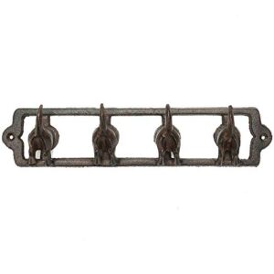 sungmor cast iron funky coat hook hanger - interesting dog tail wall mounted rack with 4 hooks - rustic style wrought iron decorative wall hook rack for keys clothes hats towels