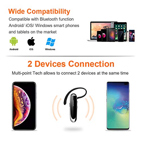 Link Dream Bluetooth Earpiece for Cell Phones Wireless V5.0 Hands Free Headset Noise Canceling Mic 24Hrs Talking 1440Hrs Standby Compatible with Mobile Phone Tablet Laptop for Work from Home Driver