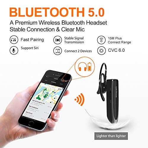 Link Dream Bluetooth Earpiece for Cell Phones Wireless V5.0 Hands Free Headset Noise Canceling Mic 24Hrs Talking 1440Hrs Standby Compatible with Mobile Phone Tablet Laptop for Work from Home Driver