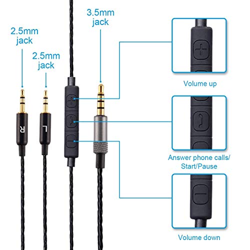 Aquelo Audio Cable Cord Replacement with Inline Mic and Remote Volume Control Compatible for Sol Republic Master Tracks HD Tracks HD2 Sol Republic V8/V10/12 Sol Republic X3 Headphone (Black)