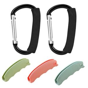 grocery bag holder shopping bag handle carry hook aluminium large snap hook hanger with soft grip, 5 pack