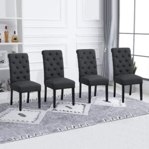 huisenus set of 4 dining chair upholstered fabric padding dining chair button for dining room restaurant wedding reception(charcoal, set of 4)
