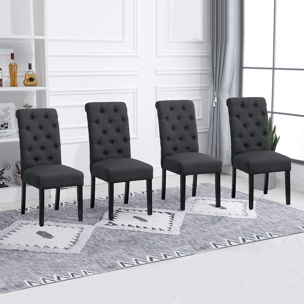 Huisenus Set of 4 Dining Chair Upholstered Fabric Padding Dining Chair Button for Dining Room Restaurant Wedding Reception(Charcoal, Set of 4)