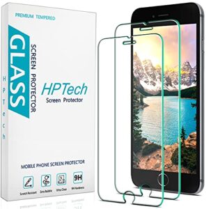 hptech (2 pack) tempered glass for iphone se 2020, iphone 8, iphone 7, iphone 6s, iphone 6 4.7-inch screen protector, case friendly, easy to install, bubble free