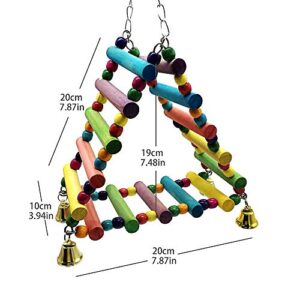 JpGdn 3PCS Bird Toys Hanging Bell Wooden Bridge Triangle Hammock Swing Parrot Chewing Toy for Small Parakeets Cockatiels Conures Macaws Parrots Love Birds Finches