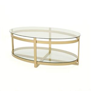 christopher knight home bell tempered glass coffee table | round | modern | brass finish, clear
