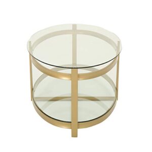 Christopher Knight Home Bell Tempered Glass Coffee Table | Round | Modern | Brass Finish, Clear