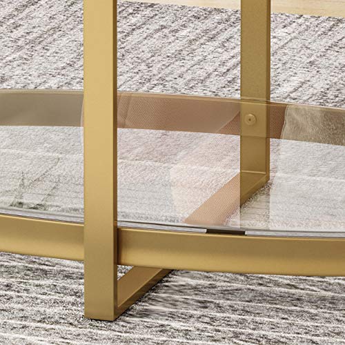 Christopher Knight Home Bell Tempered Glass Coffee Table | Round | Modern | Brass Finish, Clear