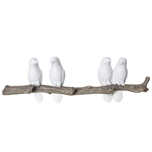 Sweet FanMuLin Birds On Tree Branch Decor Wall Mounted Coat Rack with Hooks for Coats, Hats, Keys, Towels (4 Birds)