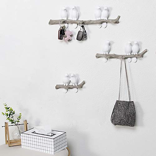 Sweet FanMuLin Birds On Tree Branch Decor Wall Mounted Coat Rack with Hooks for Coats, Hats, Keys, Towels (4 Birds)