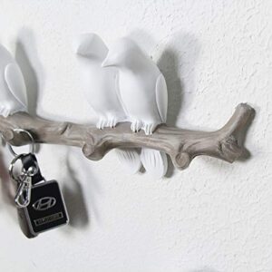 Sweet FanMuLin Birds On Tree Branch Decor Wall Mounted Coat Rack with Hooks for Coats, Hats, Keys, Towels (4 Birds)