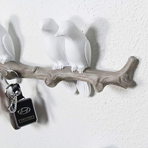 Sweet FanMuLin Birds On Tree Branch Decor Wall Mounted Coat Rack with Hooks for Coats, Hats, Keys, Towels (4 Birds)