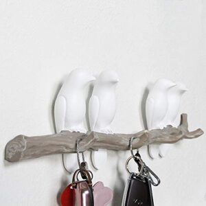 Sweet FanMuLin Birds On Tree Branch Decor Wall Mounted Coat Rack with Hooks for Coats, Hats, Keys, Towels (4 Birds)