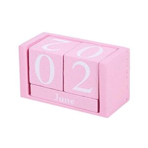 vintage wooden calendar, chic blocks desktop perpetual calendar, time concept rustic wooden cubes calendar month date display home office decoration (pink)