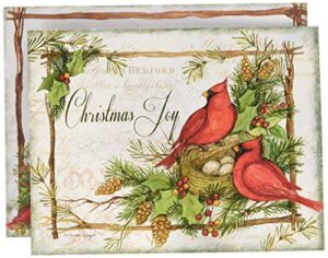 lang cardinal christmas assorted two-set card, exclusive lang artwork by susan winget for lang, 18 cards & 19 envelopes, glitter embellishment, linen-embossed card, size: 5.375" x 6.875" (1008115)