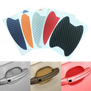 Rodway 8pcs Universal 3D Carbon Fiber Car Door Handle Paint Scratch Protector Sticker Auto Door Handle Scratch Cover Guard Protective Film (Orange)