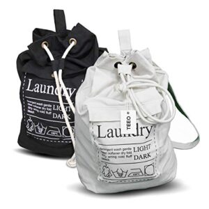 teeo - college laundry bag - dorm room essentials for college students - laundry bag for travel - dirty clothes bag - backpack large 25”x20” drawstring 100% sturdy cotton canvas (1, black/white)