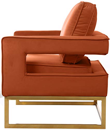 Meridian Furniture Noah Collection Modern | Contemporary Velvet Upholstered Accent Chair with Durable Stainless Steel Base, 33.5" W x 29.5" D x 35.5" H, Cognac