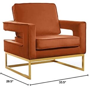 Meridian Furniture Noah Collection Modern | Contemporary Velvet Upholstered Accent Chair with Durable Stainless Steel Base, 33.5" W x 29.5" D x 35.5" H, Cognac