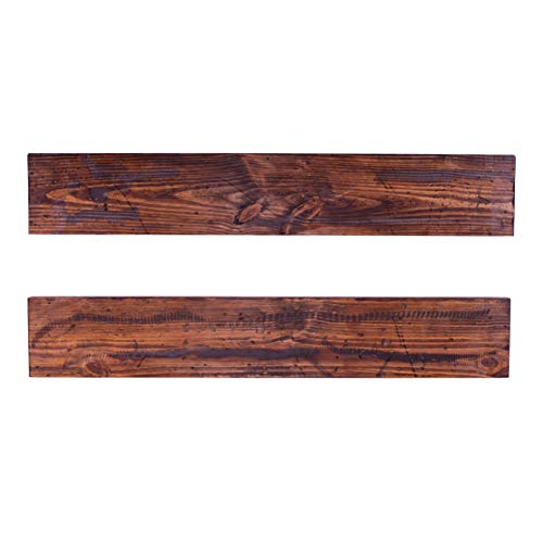 DAKODA LOVE Floating Shelves | Rugged Distressed | Southern Yellow Pine | Premium Craftsman Quality | Easy Hidden Bracket Wall Mount | Set of 2 (Bourbon, 48" L x 8" D)