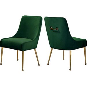 meridian furniture owen collection modern | contemporary velvet upholstered dining chair with polished gold legs, set of 2, 24" w x 21" d x 34.5" h, green