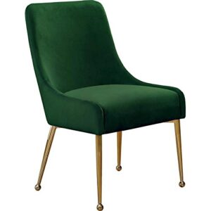 Meridian Furniture Owen Collection Modern | Contemporary Velvet Upholstered Dining Chair with Polished Gold Legs, Set of 2, 24" W x 21" D x 34.5" H, Green