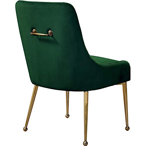 Meridian Furniture Owen Collection Modern | Contemporary Velvet Upholstered Dining Chair with Polished Gold Legs, Set of 2, 24" W x 21" D x 34.5" H, Green