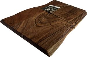 mountain woods brown mountain woods hand crafted live edge acacia cutting board | serving tray | butcher block | wood chopping board | carving meat, vegetables, fruits - 15" x 9" x 0.75"