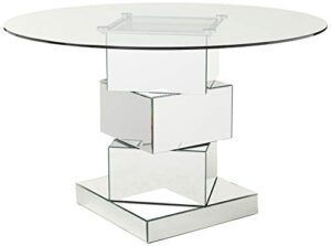 meridian furniture haven collection modern contemporary mirrored dining table with round tempred glass top, 50" w x 50" d x 31.5" h