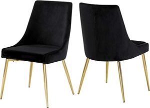 meridian furniture karina collection modern | contemporary velvet upholstered dining chair with sturdy metal legs, set of 2, 19.5" w x 21.5" d x 33.5" h, black
