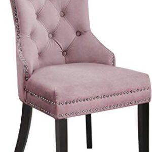 Meridian Furniture Nikki Collection Modern | Contemporary Velvet Upholstered Dining Chair with Wood Legs, Button Tufting, and Chrome Nailhead Trim, Set of 2, 23" W x 23" D x 40" H, Pink