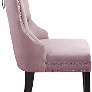 Meridian Furniture Nikki Collection Modern | Contemporary Velvet Upholstered Dining Chair with Wood Legs, Button Tufting, and Chrome Nailhead Trim, Set of 2, 23" W x 23" D x 40" H, Pink