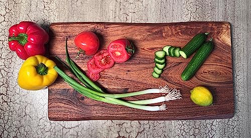 Mountain Woods Brown Hand Crafted Live Edge Acacia Cutting Board/Serving Tray | Charcuterie Board | Chopping Board for Vegetables, Fruits and Meat | Cheese Board - 20" x 11" x 0.75"