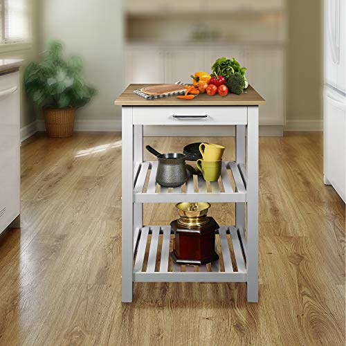 Casual Home Sunrise (Small) with Solid Harvest Hardwood Top Kitchen Island, 22.75"W, Natural&White