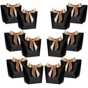wantgor gift bags with handles 10x7.5x3inch paper party favor bag bulk with bow ribbon for birthday wedding/bridesmaid celebration present classrooms holiday(matte black, medium- 12 pack)