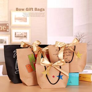 WantGor Gift Bags with Handles 10x7.5x3inch Paper Party Favor Bag Bulk with Bow Ribbon for Birthday Wedding/Bridesmaid Celebration Present Classrooms Holiday(Matte Black, Medium- 12 Pack)