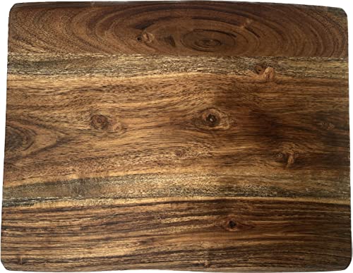 Mountain Woods Brown Hand Crafted Live Edge Acacia Wood Cutting Board/Serving Tray | Butcher Block | Charcuterie Board | Chopping Board for Vegetables, Fruits and Meat - 15" x 12" x 0.75"