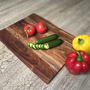 Mountain Woods Brown Hand Crafted Live Edge Acacia Wood Cutting Board/Serving Tray | Butcher Block | Charcuterie Board | Chopping Board for Vegetables, Fruits and Meat - 15" x 12" x 0.75"