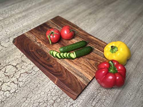 Mountain Woods Brown Hand Crafted Live Edge Acacia Wood Cutting Board/Serving Tray | Butcher Block | Charcuterie Board | Chopping Board for Vegetables, Fruits and Meat - 15" x 12" x 0.75"