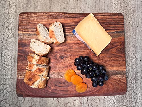 Mountain Woods Brown Hand Crafted Live Edge Acacia Wood Cutting Board/Serving Tray | Butcher Block | Charcuterie Board | Chopping Board for Vegetables, Fruits and Meat - 15" x 12" x 0.75"