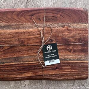 Mountain Woods Brown Hand Crafted Live Edge Acacia Wood Cutting Board/Serving Tray | Butcher Block | Charcuterie Board | Chopping Board for Vegetables, Fruits and Meat - 15" x 12" x 0.75"