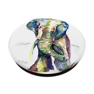 Elephant Lover Animal White Colorful Painting Gift for Phone PopSockets Swappable PopGrip