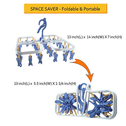 DoLessMore Foldable Plastic Hanging Dry Rack with 28 Clothespins - Space Saver Drier, Portable Drying for Travel